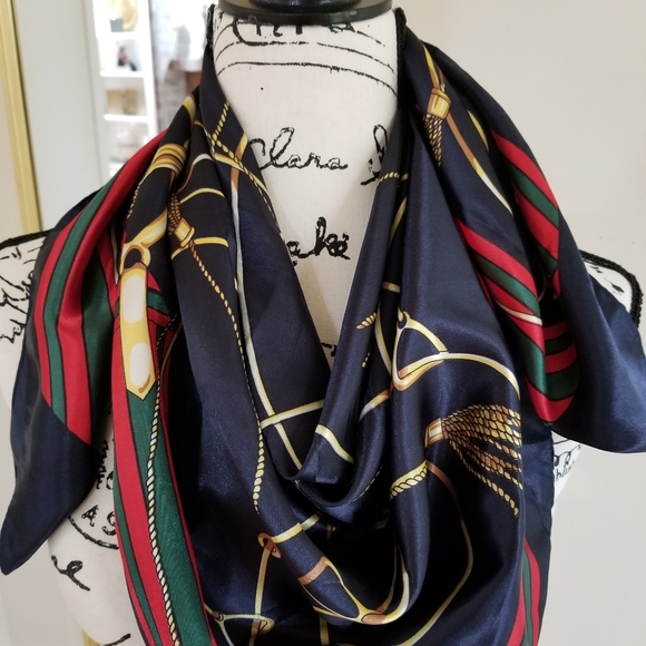 Satin Scarf Blue And Red Color 34 × 34 Inches..... - Picture 4 of 9